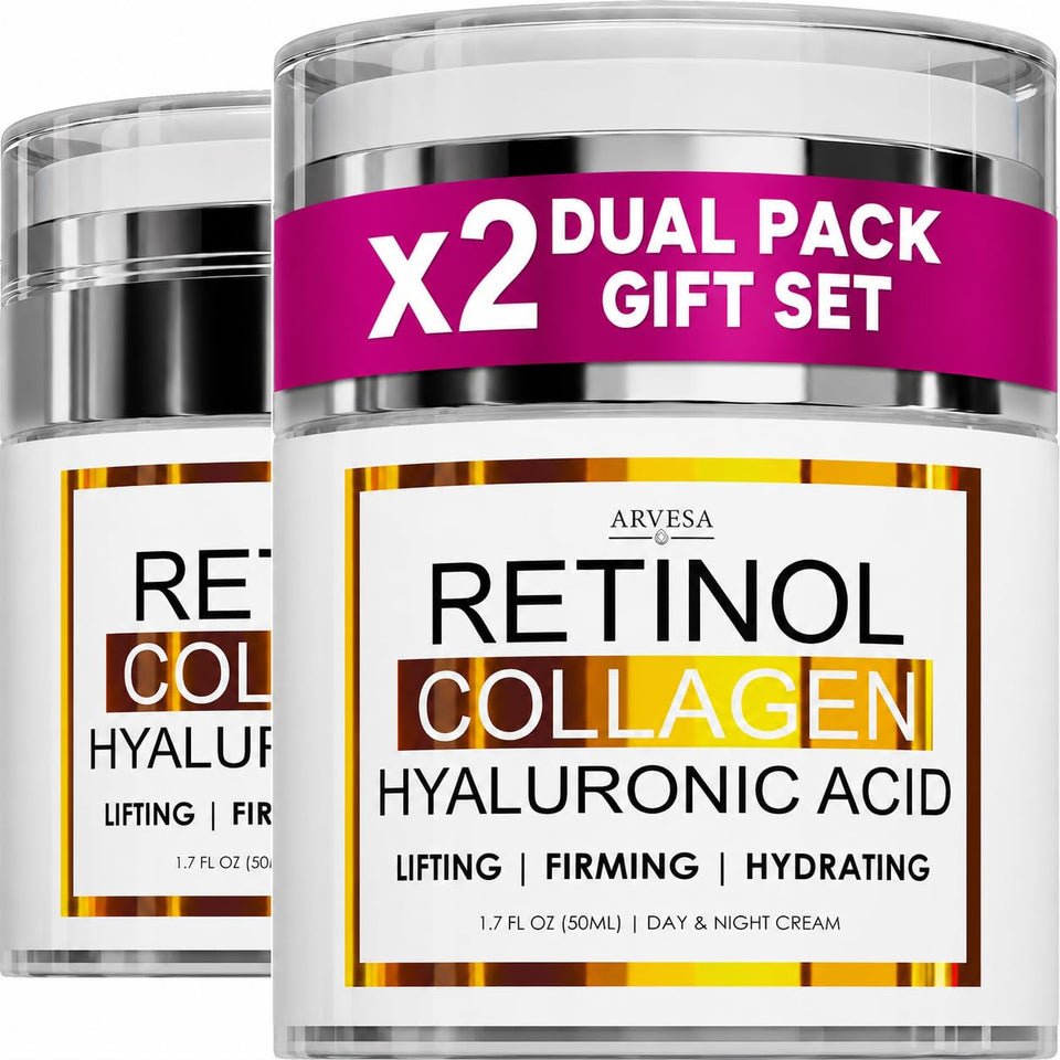 Arvesa front packaging showing two jars and benefit of anti-aging
