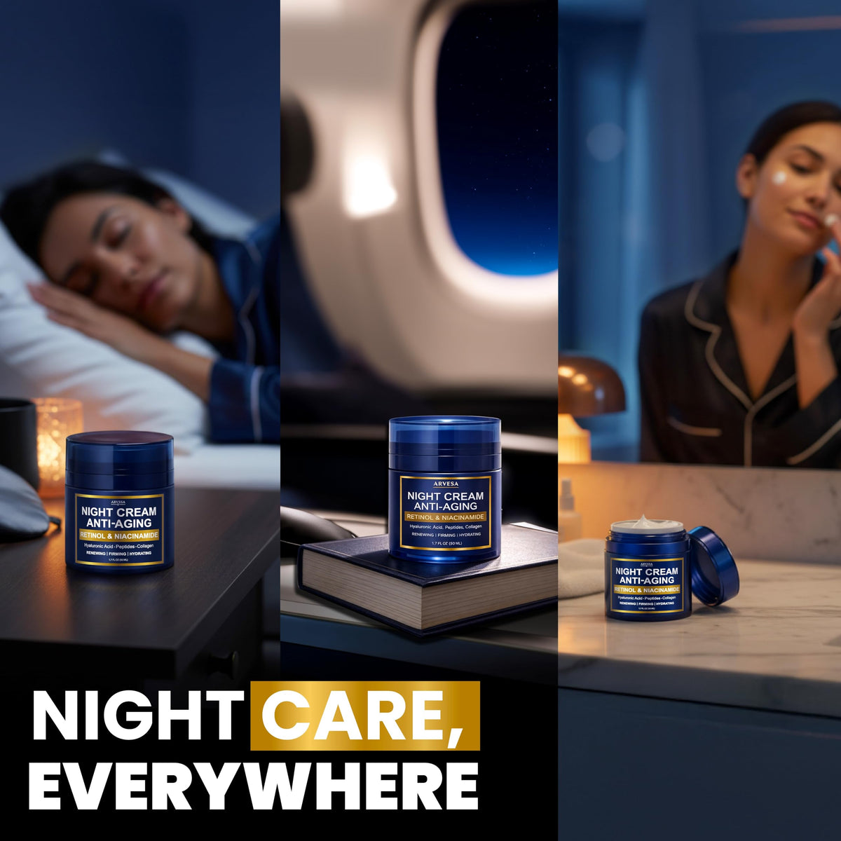 Arvesa night cream label ingredients list emphasizing active components