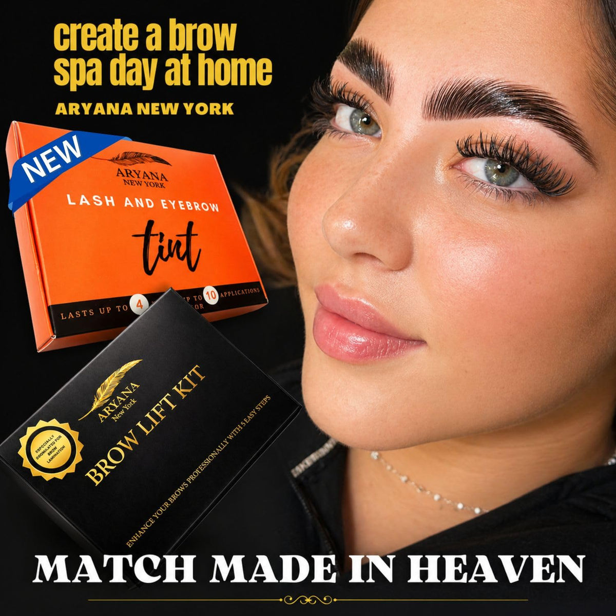 ARYANA NEW YORK brows before and after comparison showing lifted fuller effect