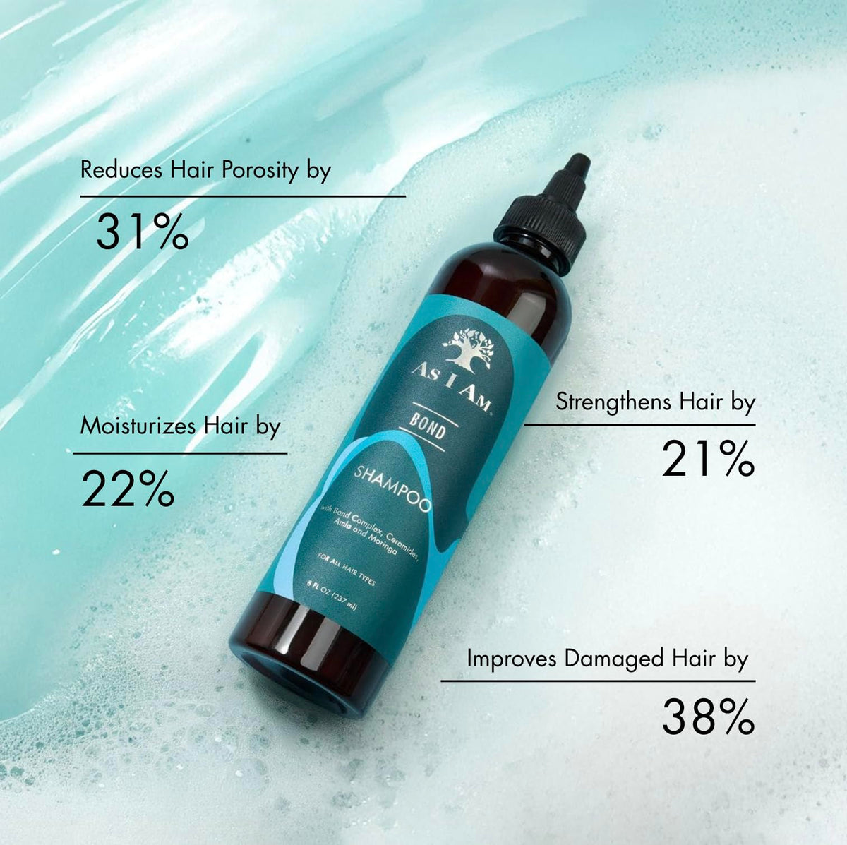 As I Am label and pump close-up highlighting ingredients and ease of use