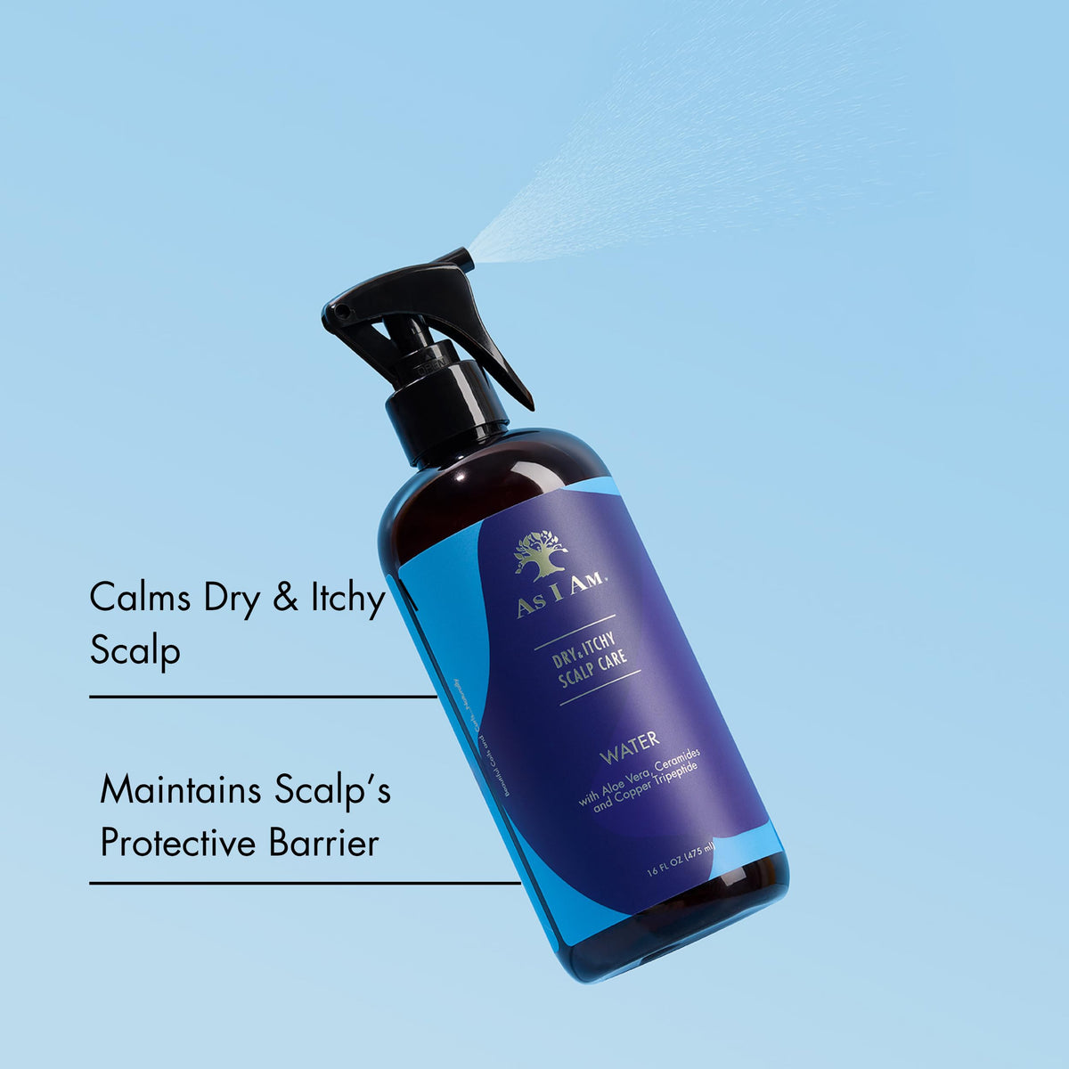 As I Am bottle in hand to show 16 fl oz scale and travel-friendly size