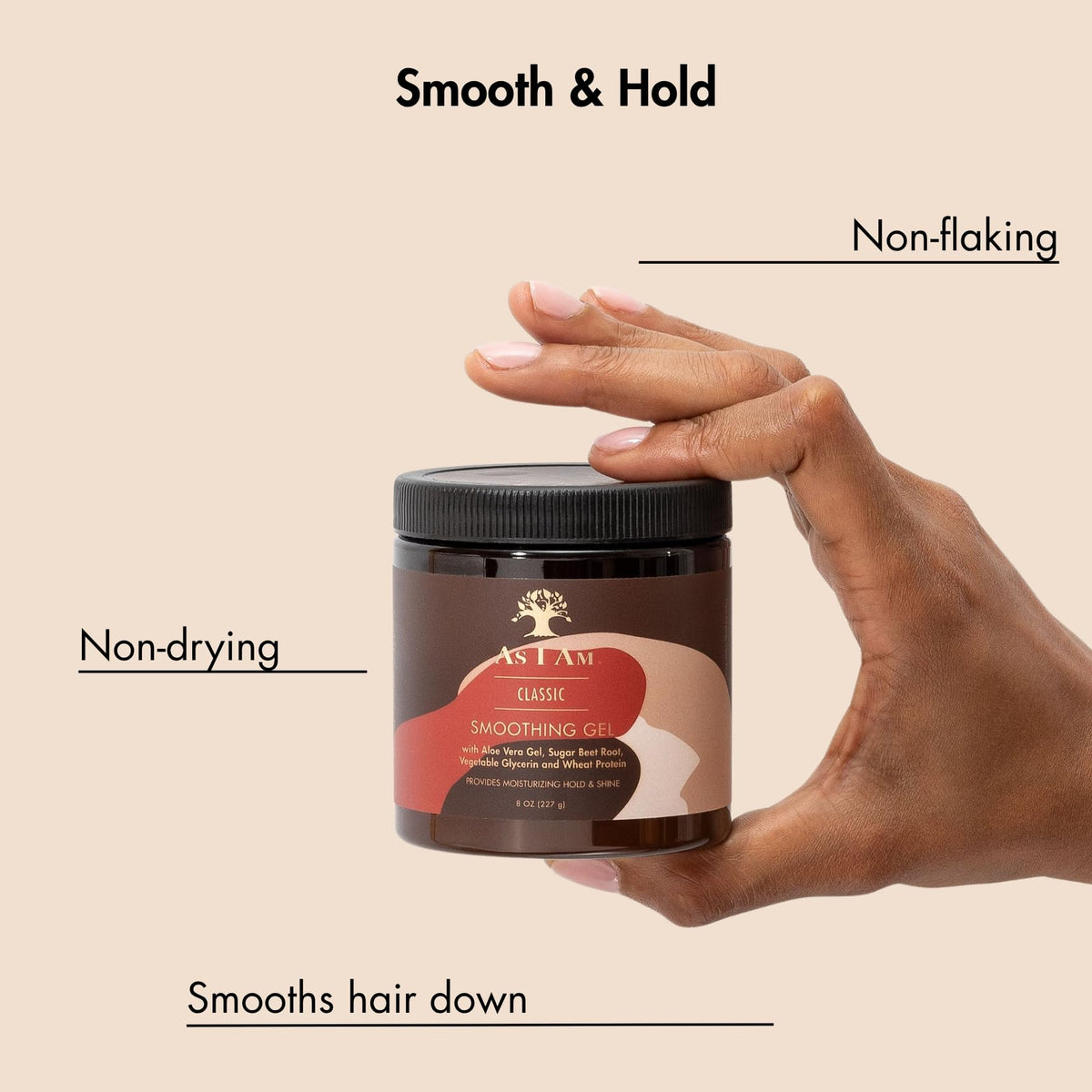 As I Am smoothing gel in hand dispensing ideal amount for styling benefits