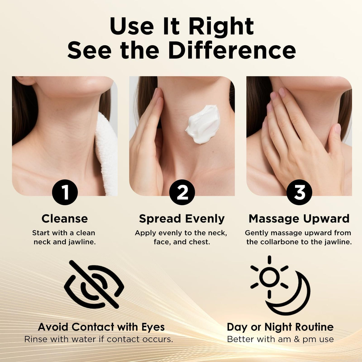 ASAMO model applying cream to décolleté showing visible smoothing effect