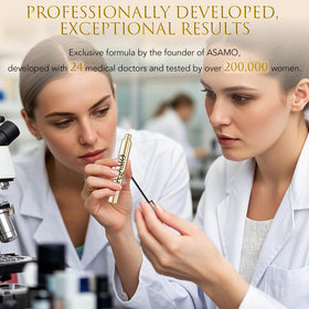 ASAMO PURE GOLD before-after concept image, illustrates potential lash enhancement look