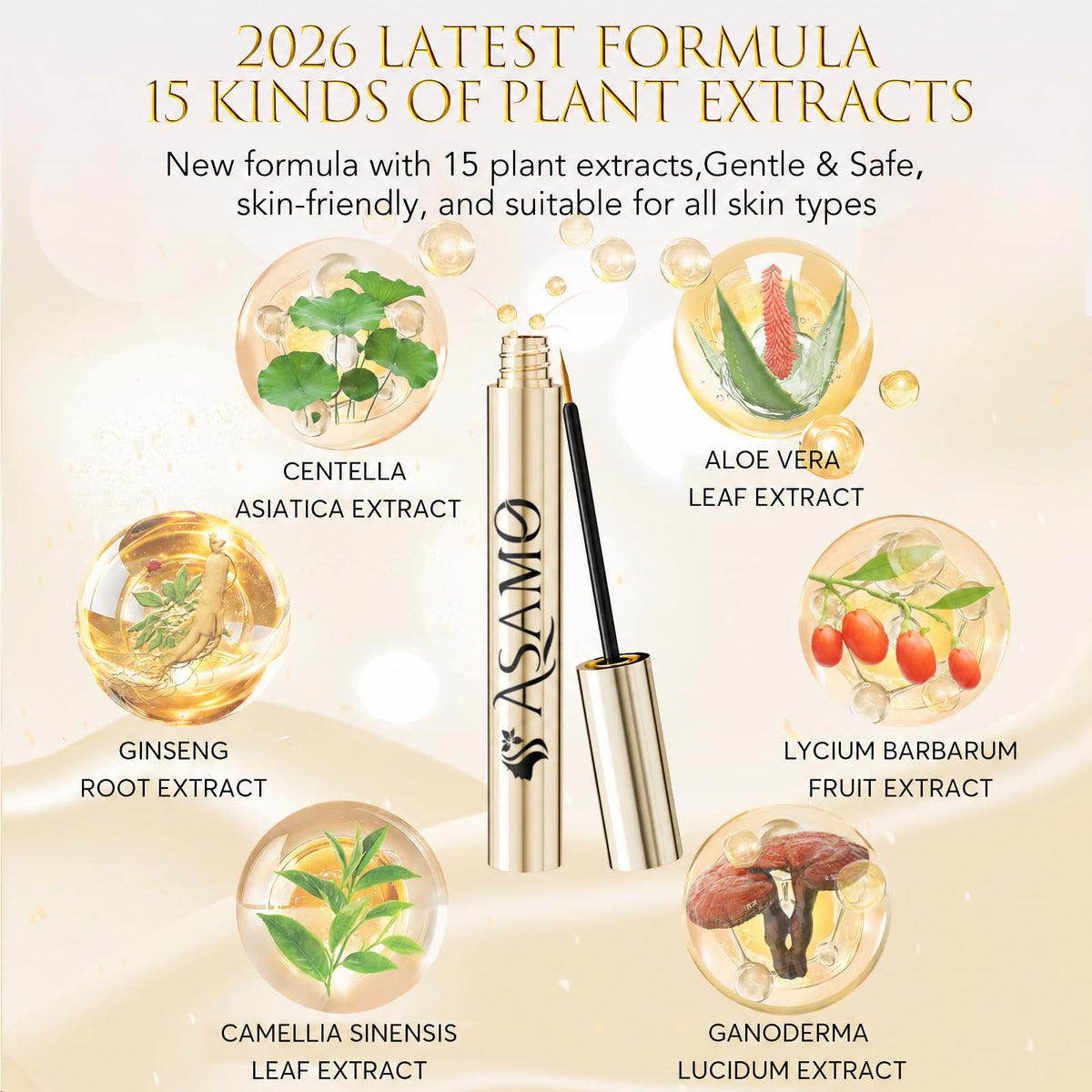 ASAMO PURE GOLD with botanical ingredient arrangement, highlights plant-extract focus