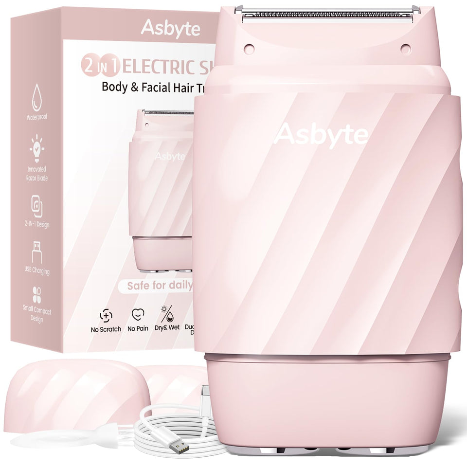 Asbyte front view of electric razor showing compact design and easy grip