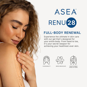 ASEA RENU28 in hand shows 90 ml scale for travel and daily use