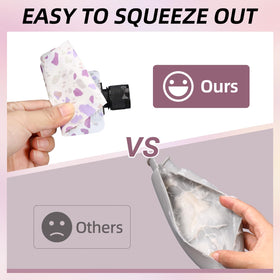 ASEVAT filled pouch in hand for easy squeezing and on-the-go application benefit