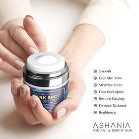 Ashania label ingredient detail highlighting niacinamide and vitamin C benefits