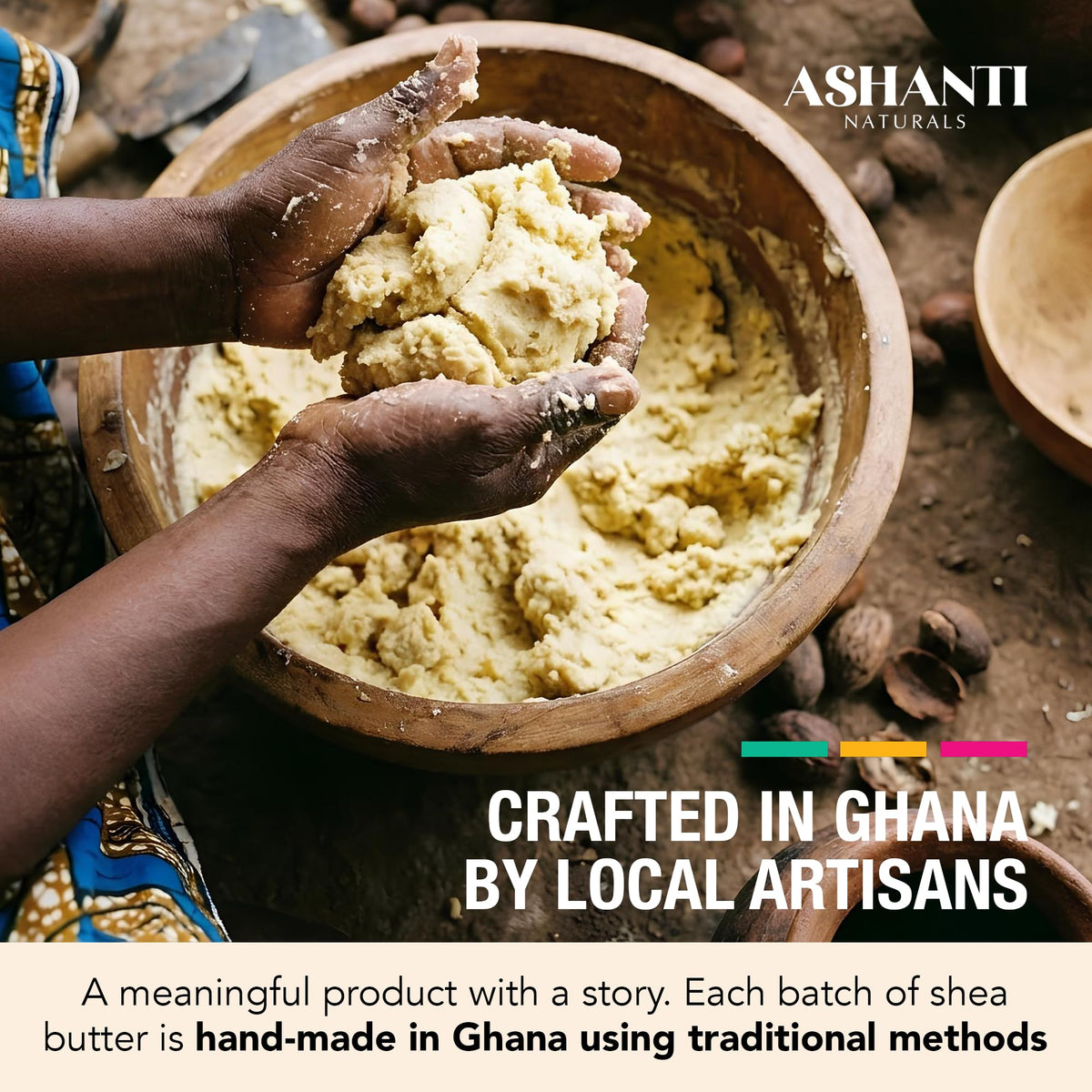 Ashanti Naturals product label and jar detail highlighting authentic sourcing benefit