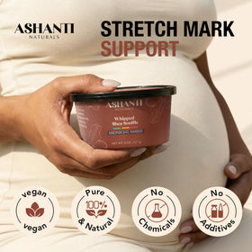 Ashanti Naturals jar next to hand for scale, indicating travel-friendly 8 oz benefit