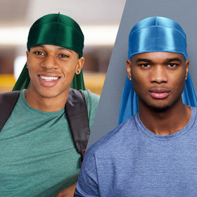 ASKNOTO colorful durag selection displayed styled with casual outfit