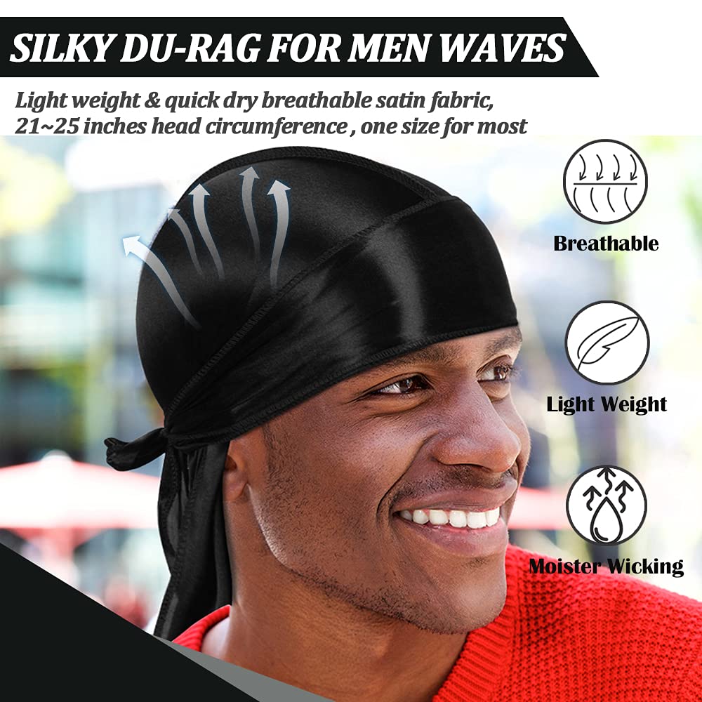 ASKNOTO close-up of extra-long 42-inch durag tail, easy double-wrap benefit