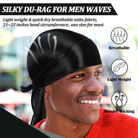ASKNOTO close-up of extra-long 42-inch durag tail, easy double-wrap benefit