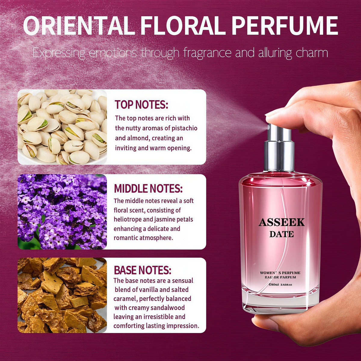 ASSEEK perfume droplet on skin showing smooth texture and lasting scent benefit