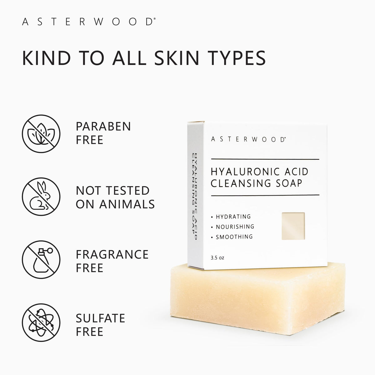 Asterwood ingredient display with coconut and serum drop highlighting hydrating formulation