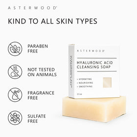 Asterwood ingredient display with coconut and serum drop highlighting hydrating formulation