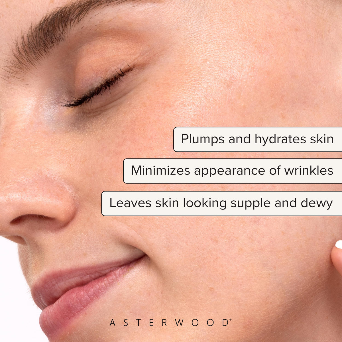 Asterwood dropper dispensing a clear hyaluronic serum for precise dosing