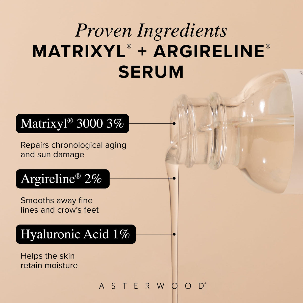Asterwood close-up texture of serum highlighting fast-absorbing, non-greasy finish