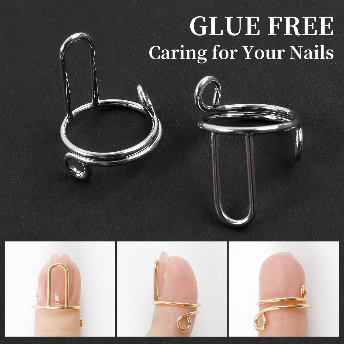 ASTONFOG rings and press-on nails on a vanity showing quick style changes