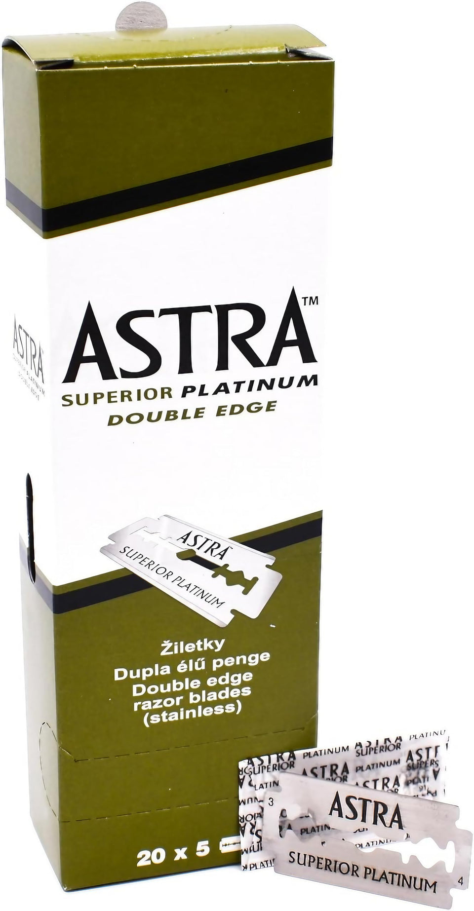 ASTRA front packaging showing 100-blade multi-pack and clear labeling for convenience