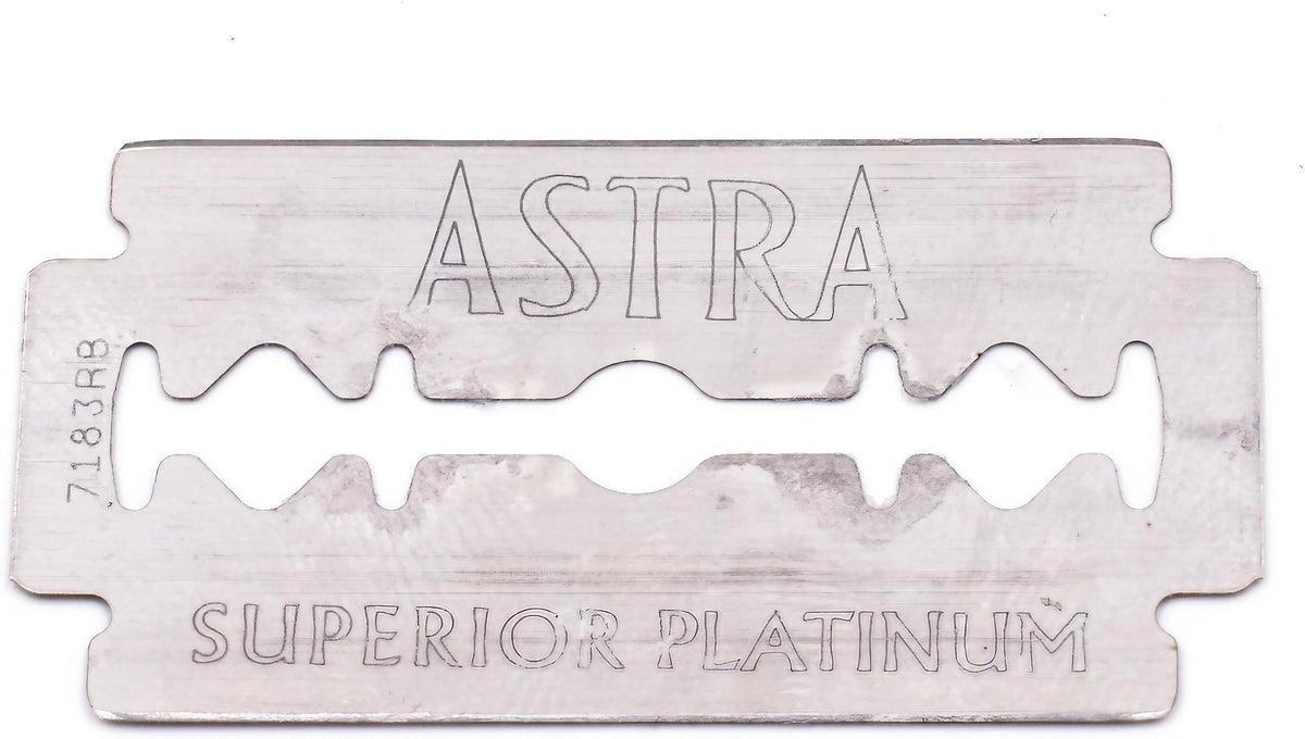ASTRA blade loaded in safety razor demonstrating secure fit and efficient shave