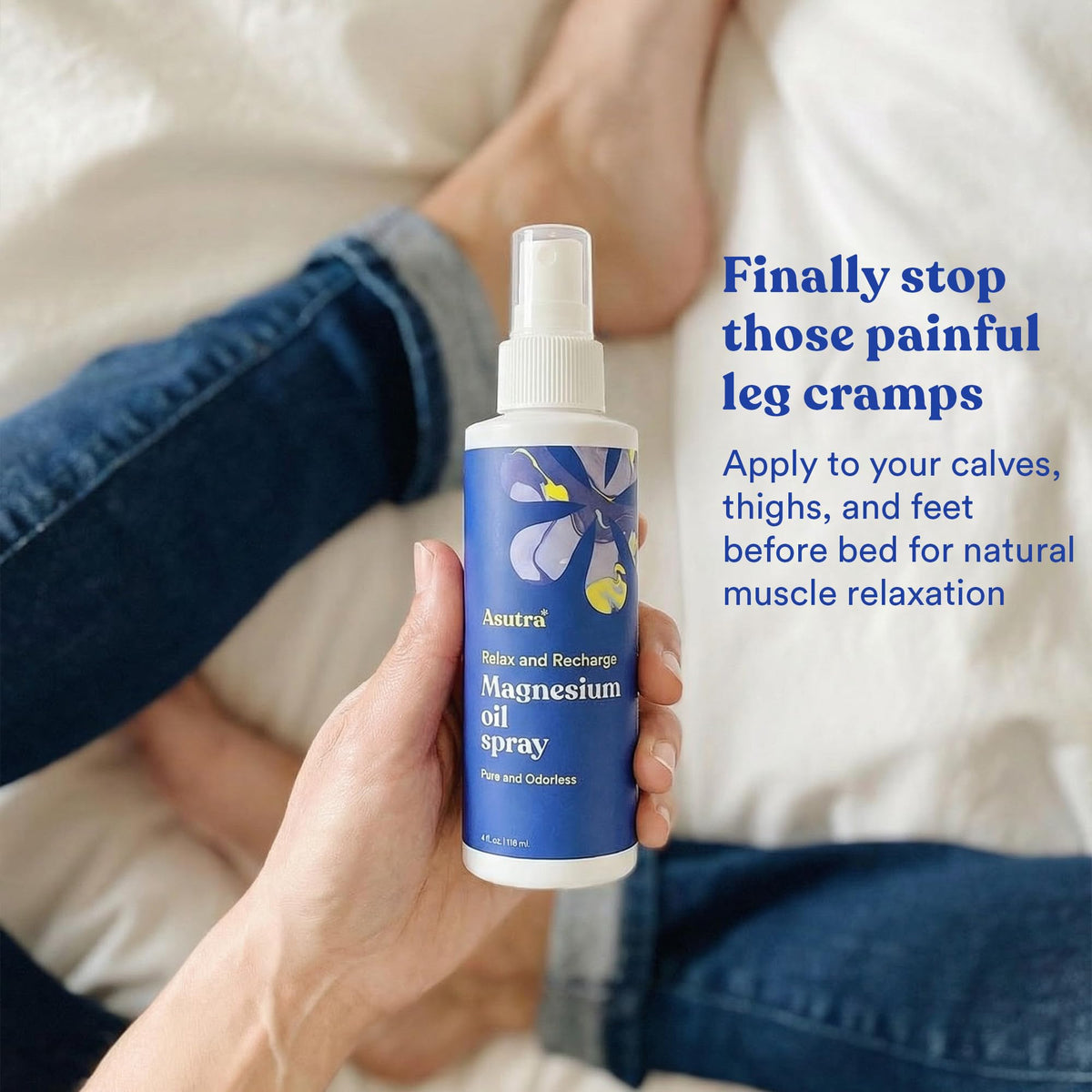 ASUTRA legs and feet application showing targeted relief benefit