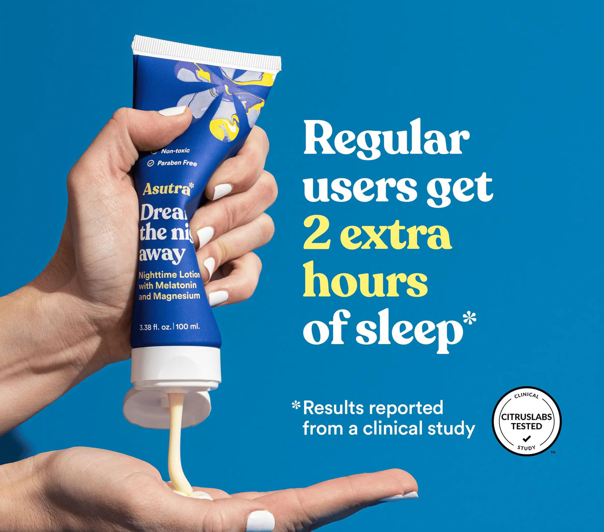 ASUTRA lotion on bedside table evoking a calming pre-sleep skincare ritual