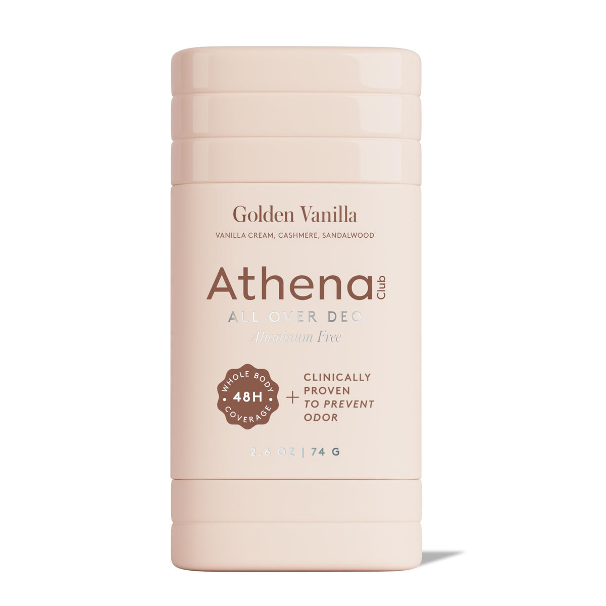 Athena Club front packaging showing clear whole-body deodorant and benefits