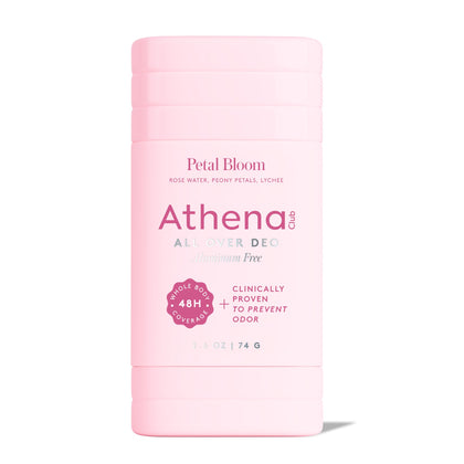 Athena Club All Over Deo front stick view showing clean packaging and clear application benefit