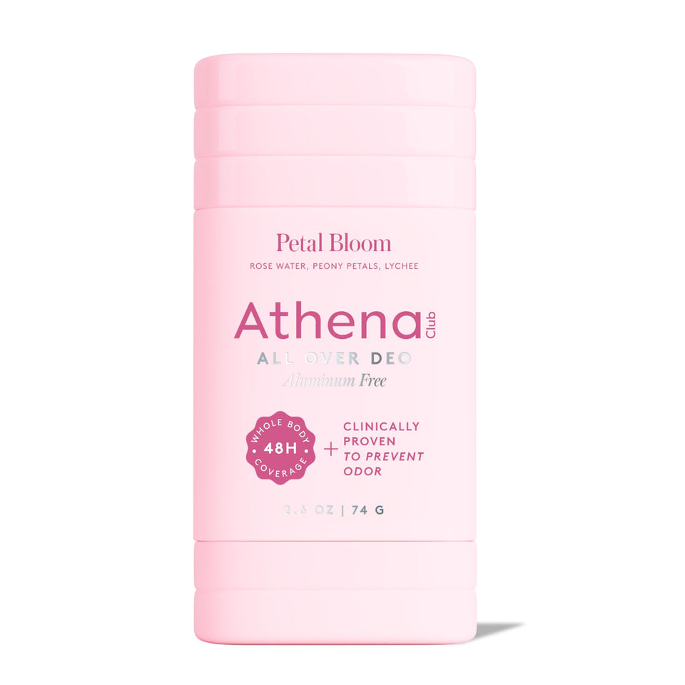 Athena Club All Over Deo front stick view showing clean packaging and clear application benefit