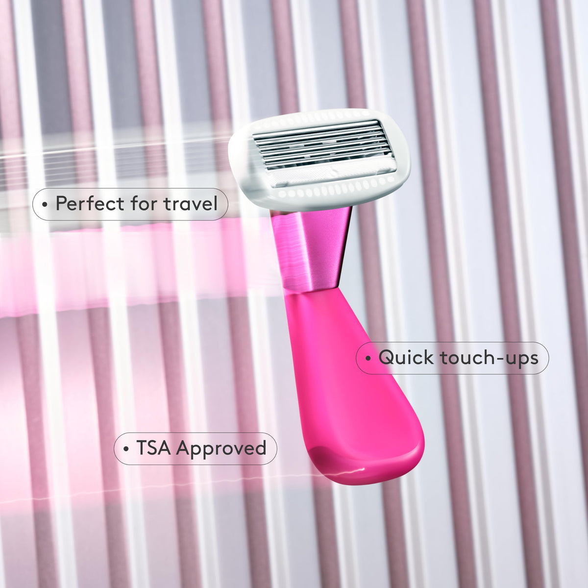 Athena Club detailed shot of five stainless steel blades demonstrating smooth, clog-resistant shave