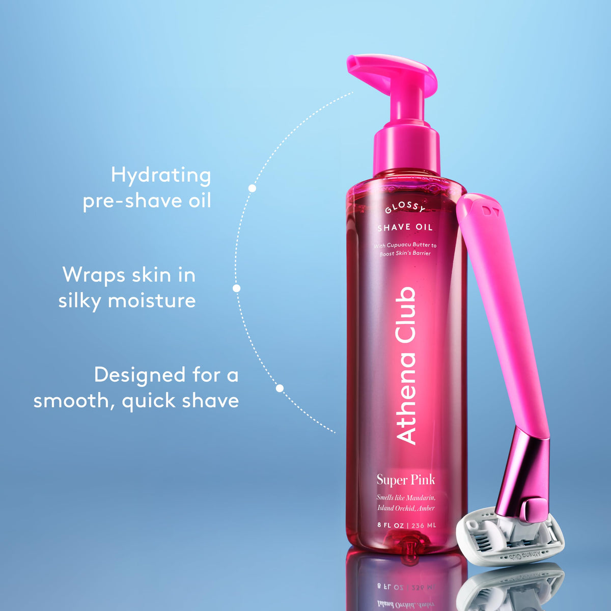 Athena Club bottle label detail highlighting jojoba and avocado oils benefit