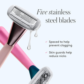 Athena Club five-blade cartridge close detail showing blade spacing for gentler shaves