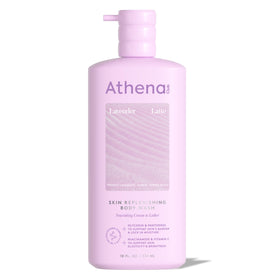 Athena Club front bottle showing Lavender Latte scent and clean design for calming showers