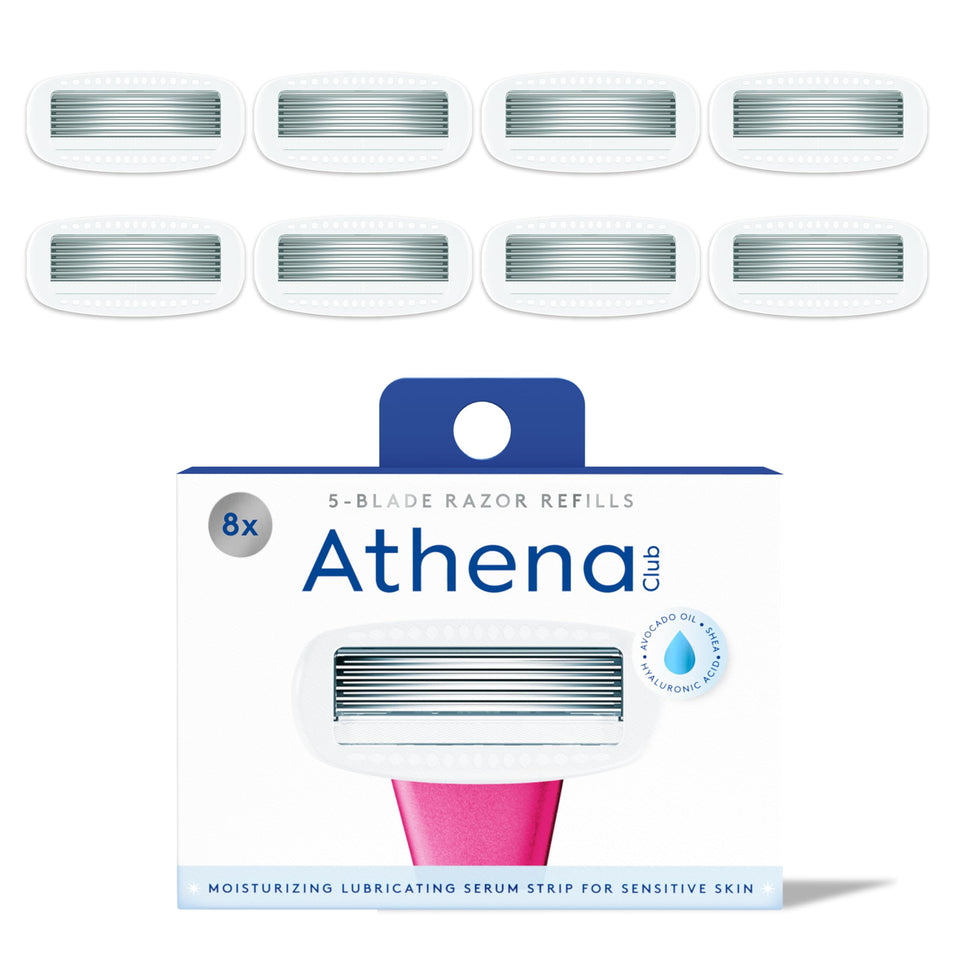 Athena Club front packaging showing 8-count refill pack and branding for convenient supply
