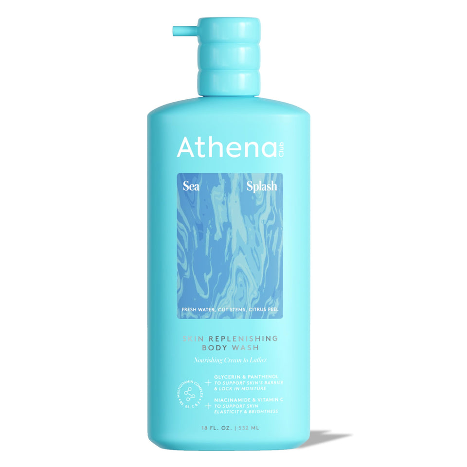 Athena Club front packaging showing bottle and Sea Splash scent benefit