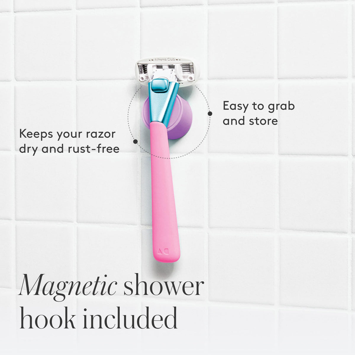 Athena Club razor in hand during wet use for ergonomic comfort
