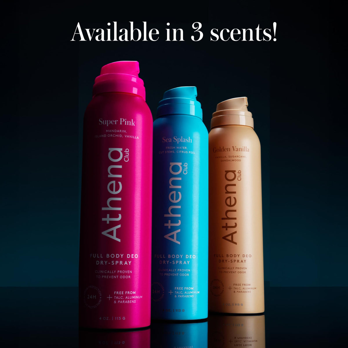Athena Club being sprayed on underarm for fast-dry, no-residue freshness