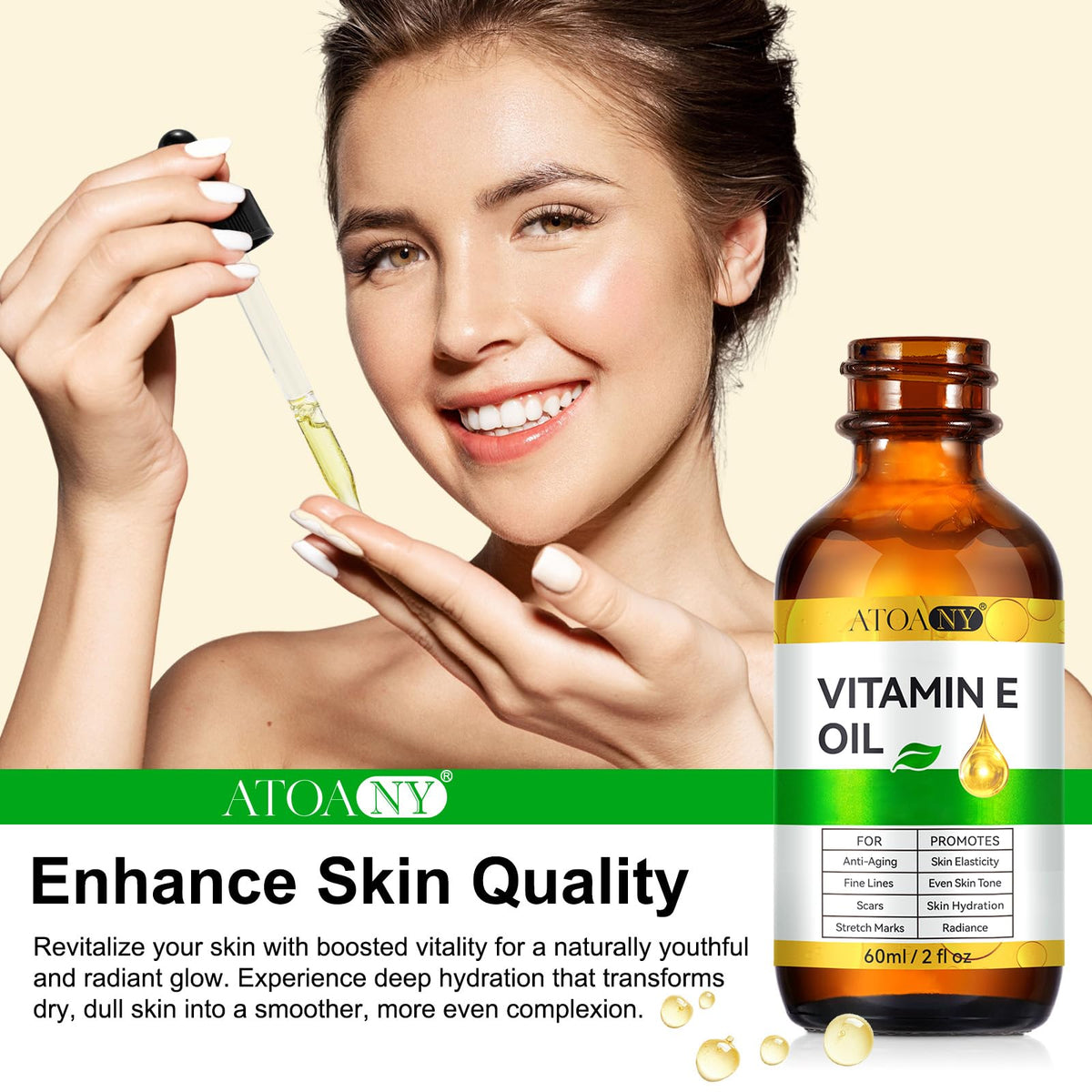 applying ATOANY Vitamin E oil to face for improved softness and glow