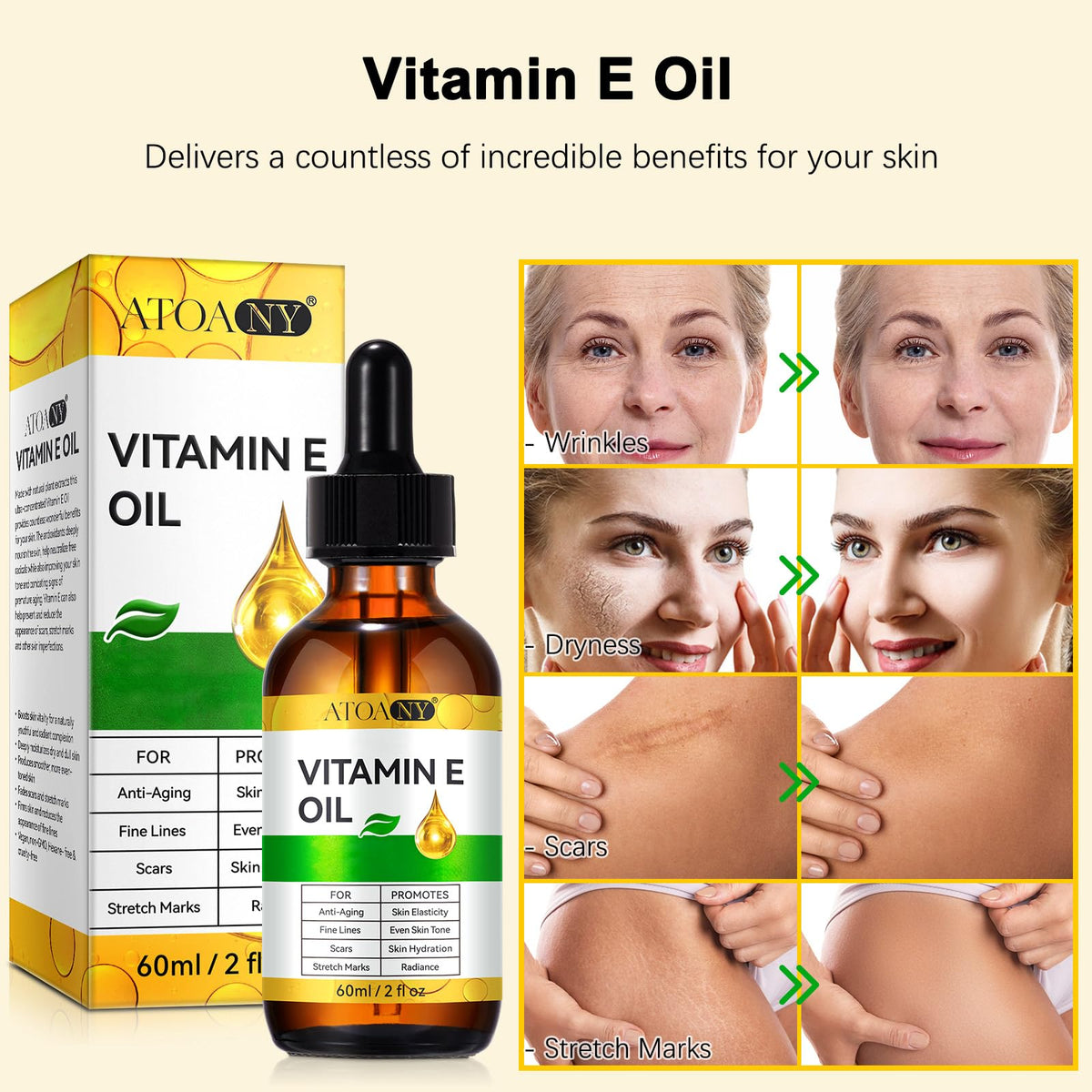 smoothing ATOANY Vitamin E oil on hair ends to reduce frizz and add shine