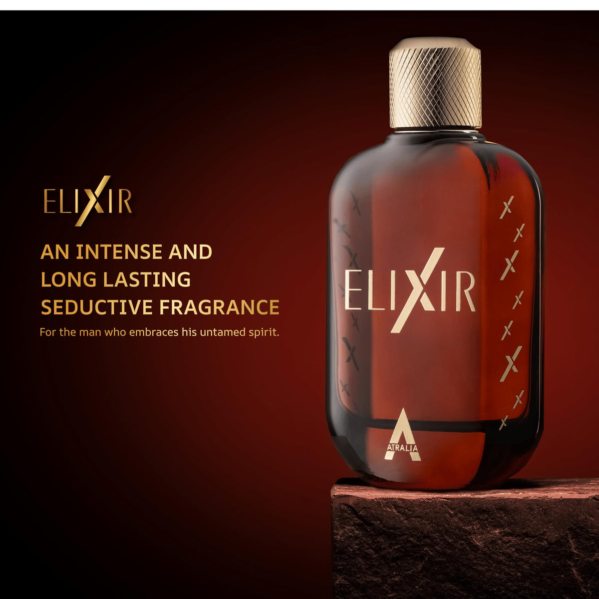Atralia Elixir bottle on wood surface conveying natural fresh amber vibe