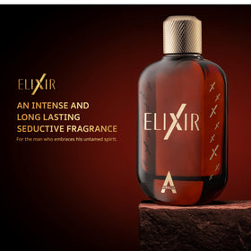 Atralia Elixir bottle on wood surface conveying natural fresh amber vibe