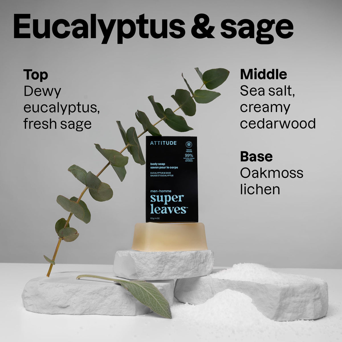 BIO SPECTRA ATTITUDE label highlighting eucalyptus and sage fragrance benefit