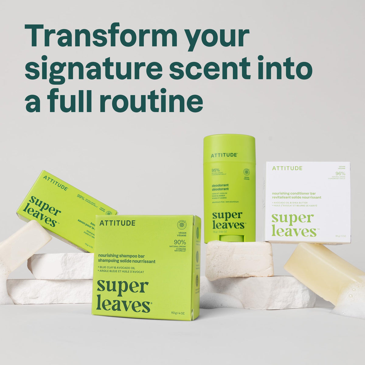 ATTITUDE soap on shower shelf in bathroom suggesting daily softening benefit