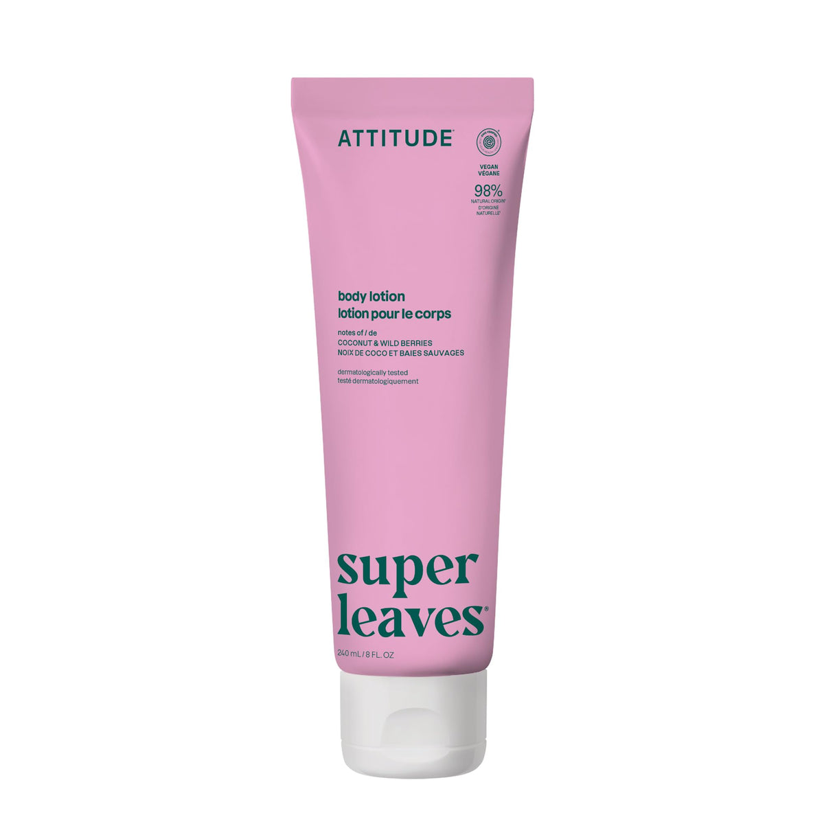 ATTITUDE front packaging showing coconut and wild berries scent for clean hydration