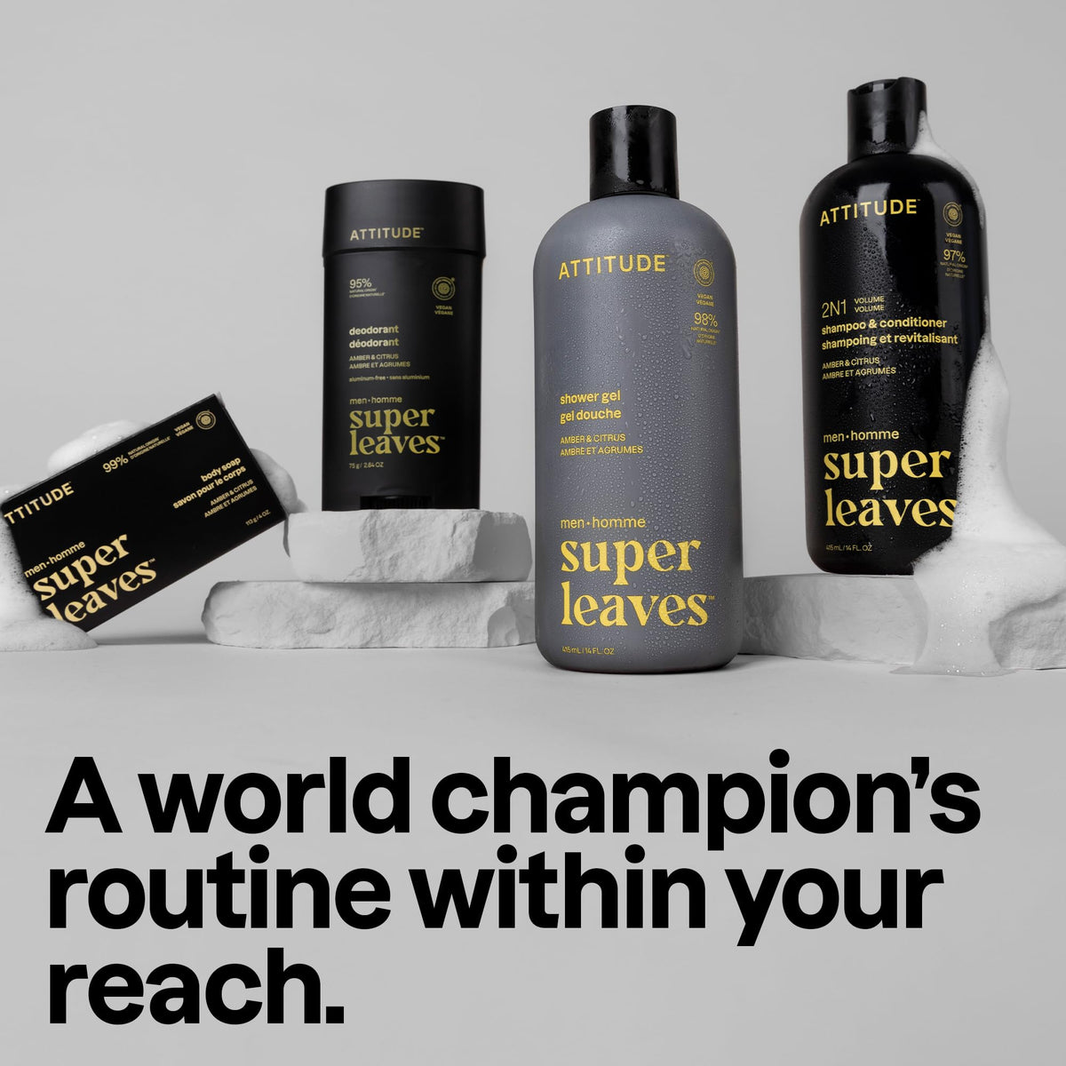 ATTITUDE amber and citrus props visualizing fragrance and lasting freshness benefit