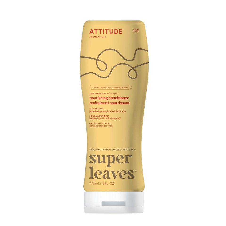 ATTITUDE front bottle of nourishing conditioner showing clean packaging and benefit