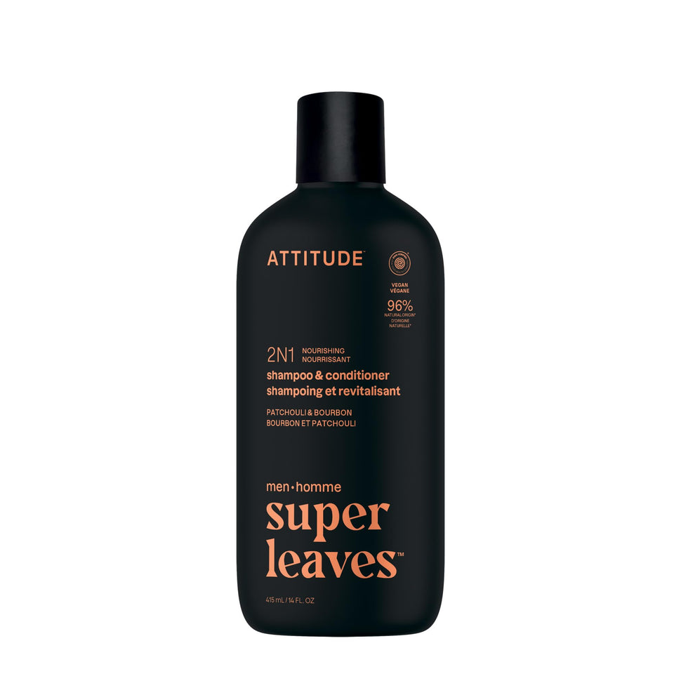 ATTITUDE front bottle showing patchouli and bourbon scent and clear benefit