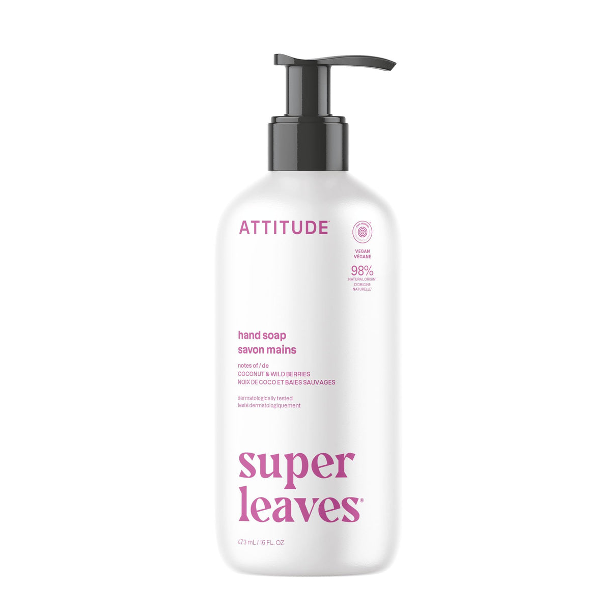 ATTITUDE front packaging showing coconut and wild berries scent and benefits